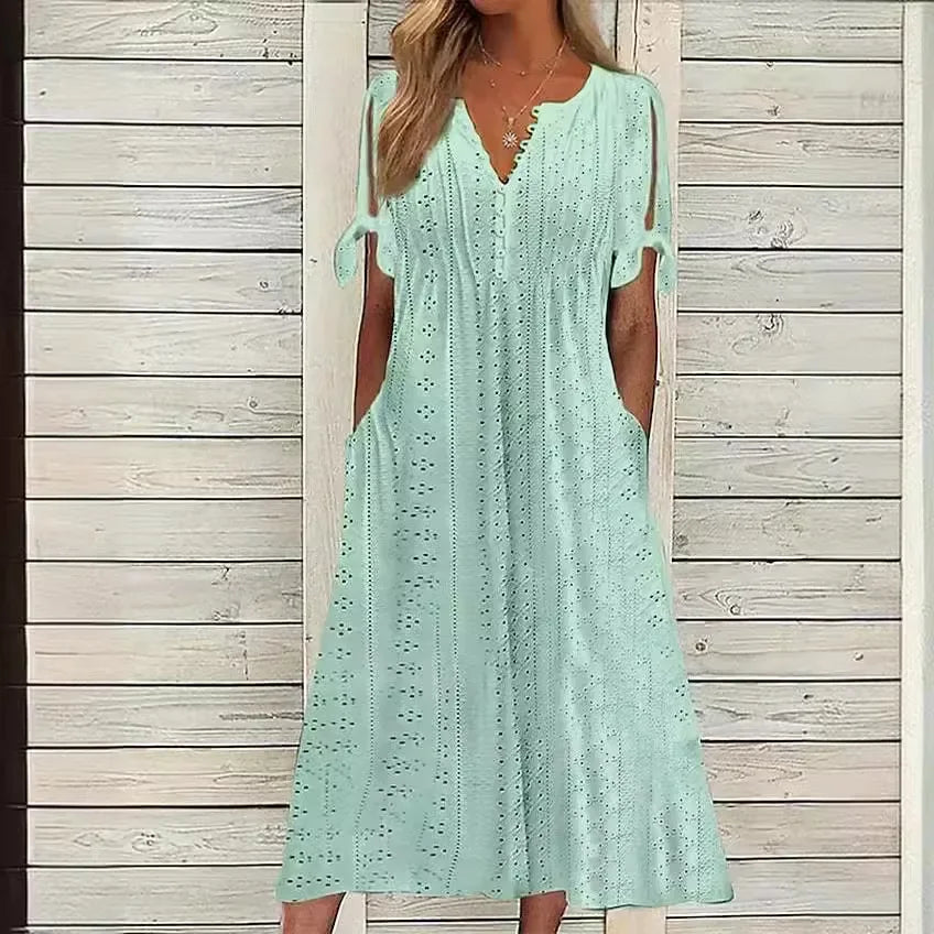Vestido de Renda Jana - Gola em V de Manga Curta