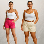 Kit 2 Shorts Feminino Alfaiataria Com Cinto Cintura Alta Disfarça Barriga