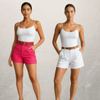 Kit 2 Shorts Feminino Alfaiataria Com Cinto Cintura Alta Disfarça Barriga