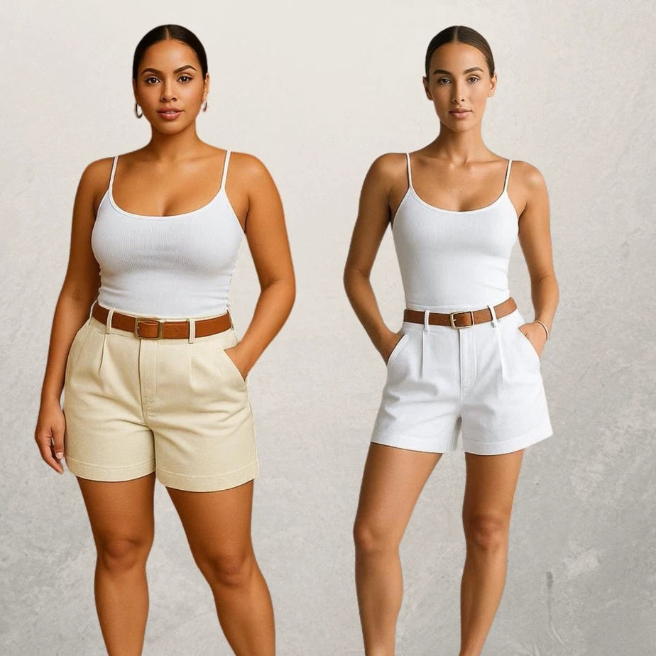 Kit 2 Shorts Feminino Alfaiataria Com Cinto Cintura Alta Disfarça Barriga