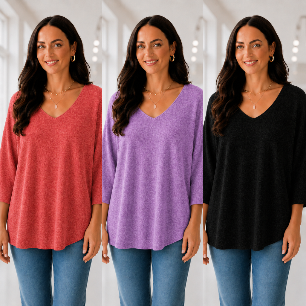 Kit 3 Blusas Luna® em Malha Leve – Decote V