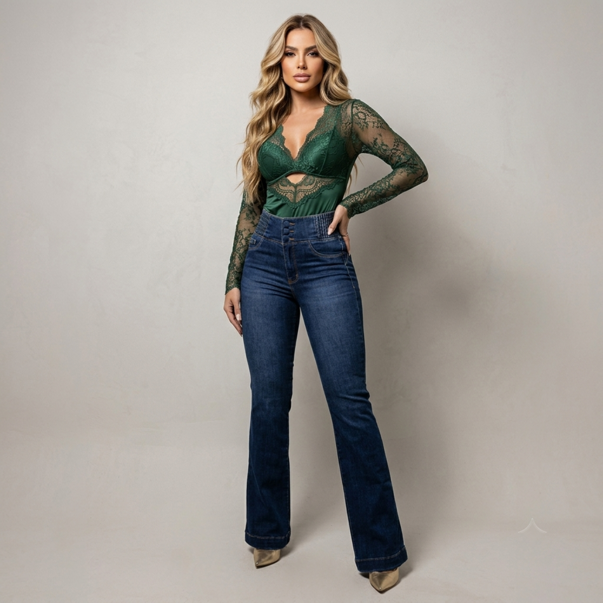 Kit 2 Calça Jeans Flare Modeladora de Cintura Alta