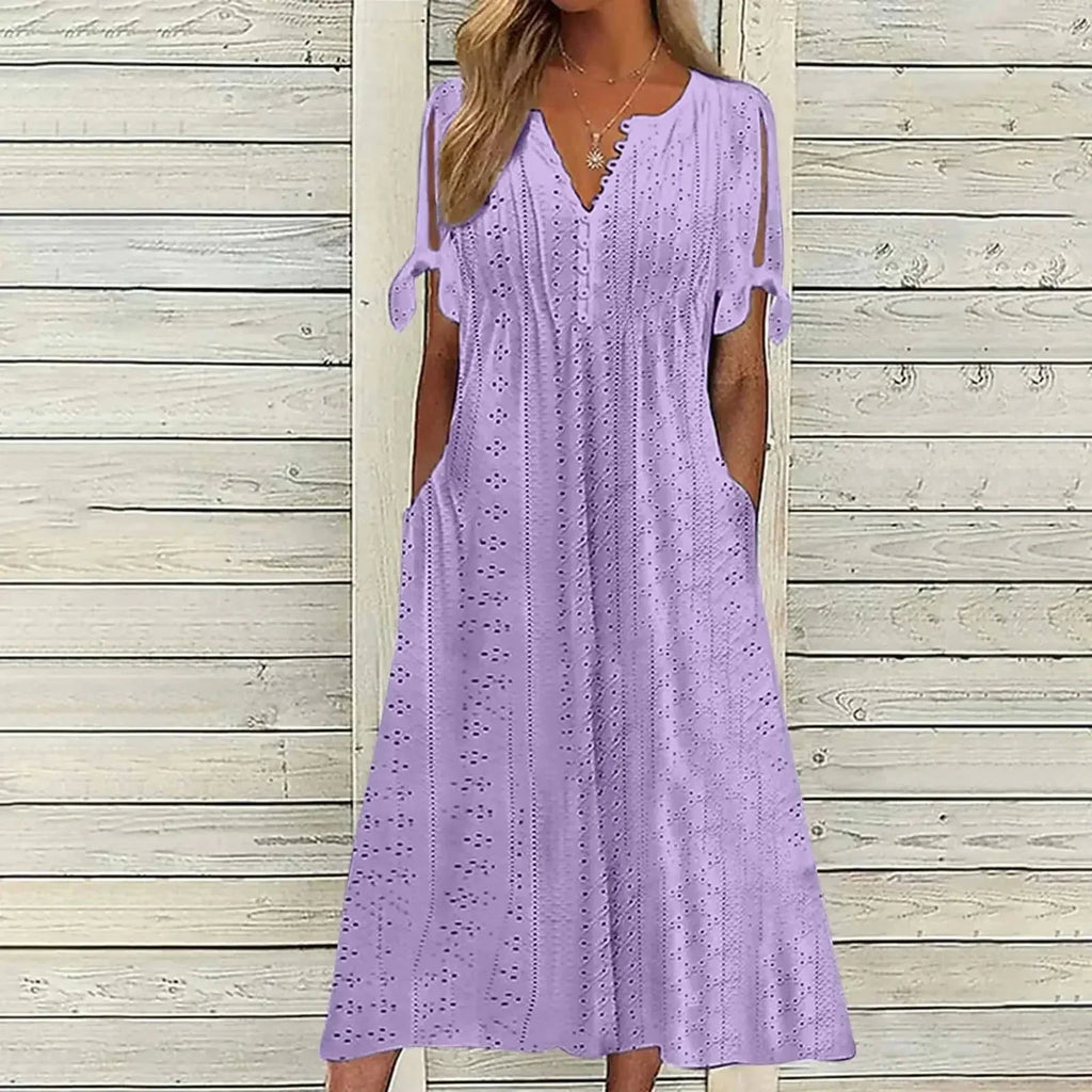 Vestido de Renda Jana - Gola em V de Manga Curta