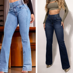 Kit 2 Calça Jeans Flare Modeladora de Cintura Alta