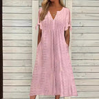 Vestido de Renda Jana - Gola em V de Manga Curta