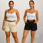 Kit 2 Shorts Feminino Alfaiataria Com Cinto Cintura Alta Disfarça Barriga