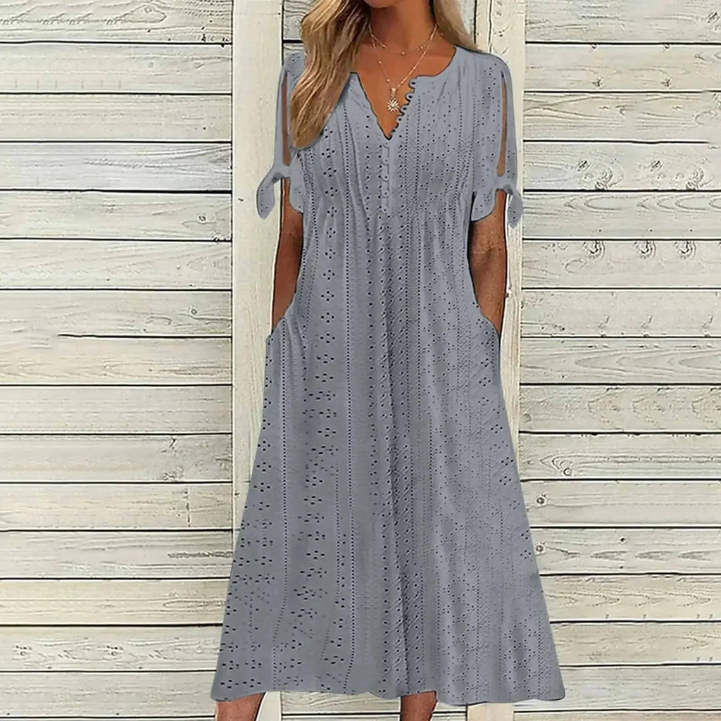 Vestido de Renda Jana - Gola em V de Manga Curta
