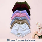 Kit 6 Shorts Femininos Moletinho 100% Algodão Cintura Alta Premium Várias Cores