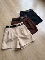 Kit 3 Shorts Alfaiataria Feminino Cintura Alta Com Cinto Elegante