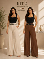 Kit 2 Calça Social Pantalona Alfaiataria Feminina C/Cinto Elegante