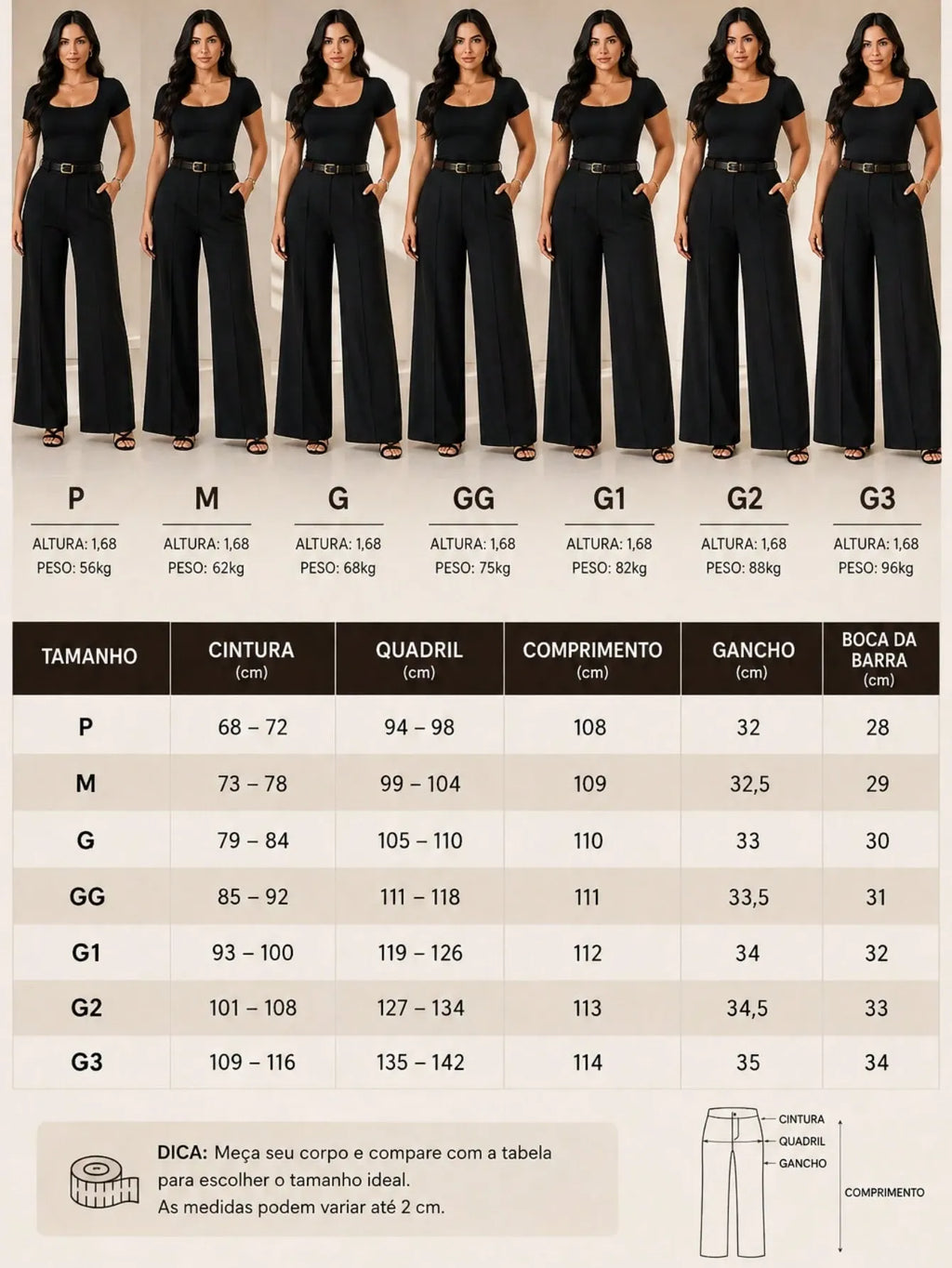 Kit 2 Calça Social Pantalona Alfaiataria Feminina C/Cinto Elegante