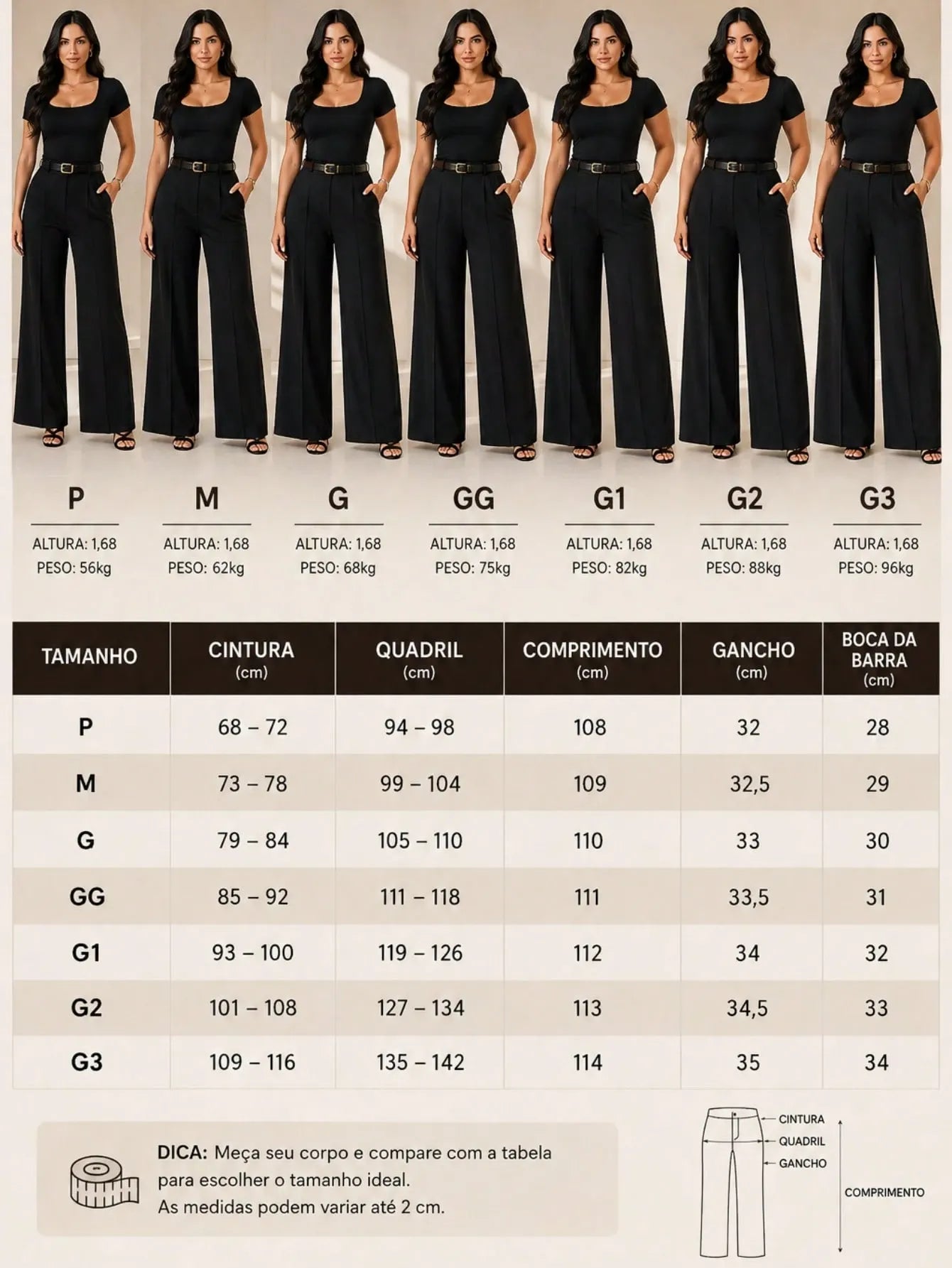 Kit 2 Calça Social Pantalona Alfaiataria Feminina C/Cinto Elegante